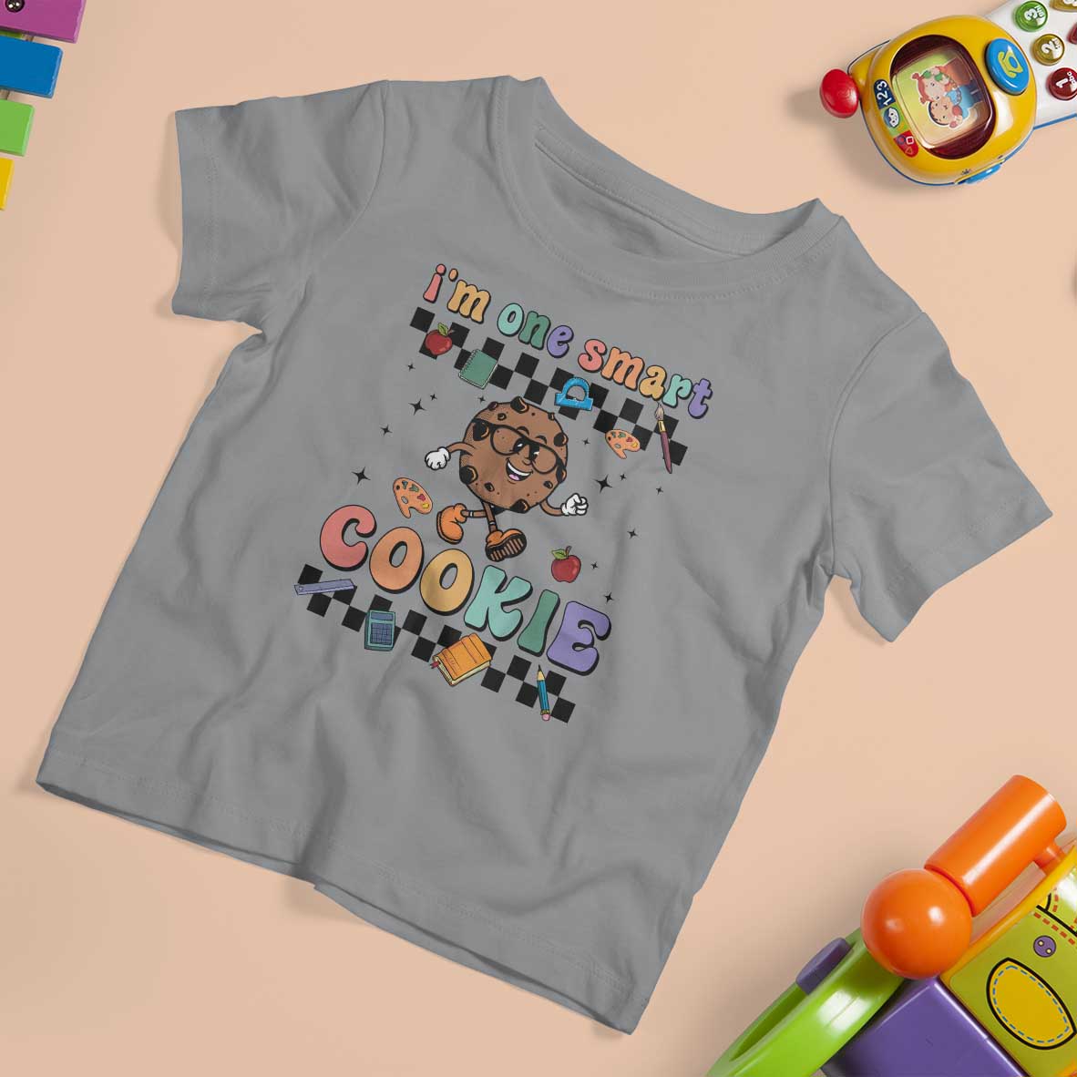 Funny Student T Shirt For Kid I'm One Smart Cookie Apple Book Ruler Pencil - Wonder Print Shop