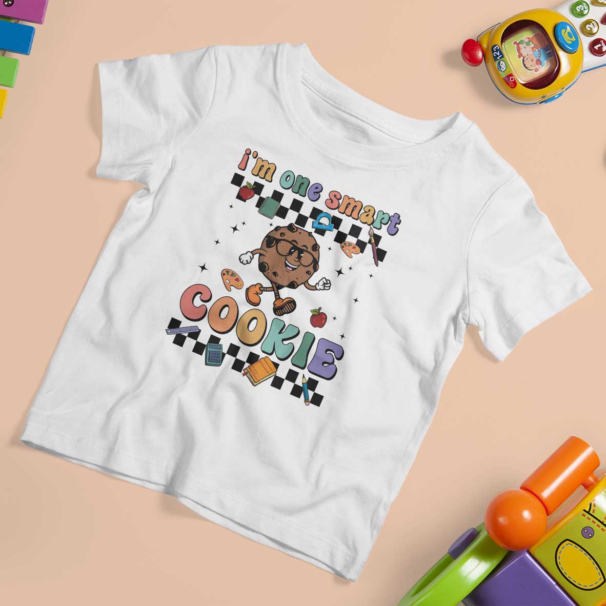 Funny Student T Shirt For Kid I'm One Smart Cookie Apple Book Ruler Pencil - Wonder Print Shop