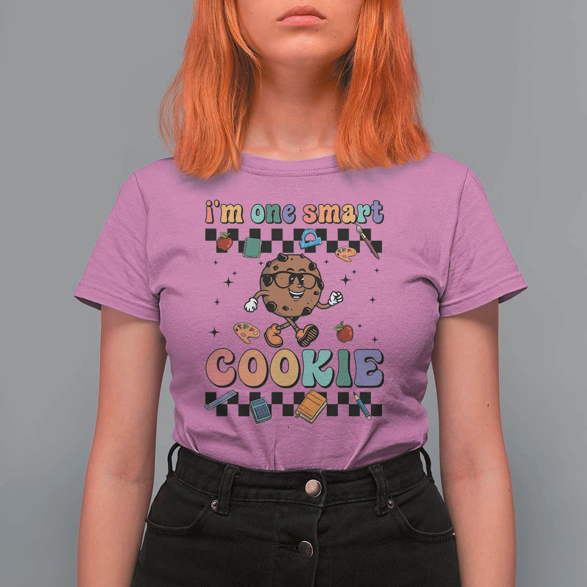 Funny Student T Shirt For Women I'm One Smart Cookie Apple Book Ruler Pencil - Wonder Print Shop