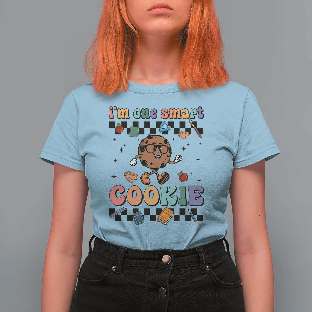 Funny Student T Shirt For Women I'm One Smart Cookie Apple Book Ruler Pencil - Wonder Print Shop