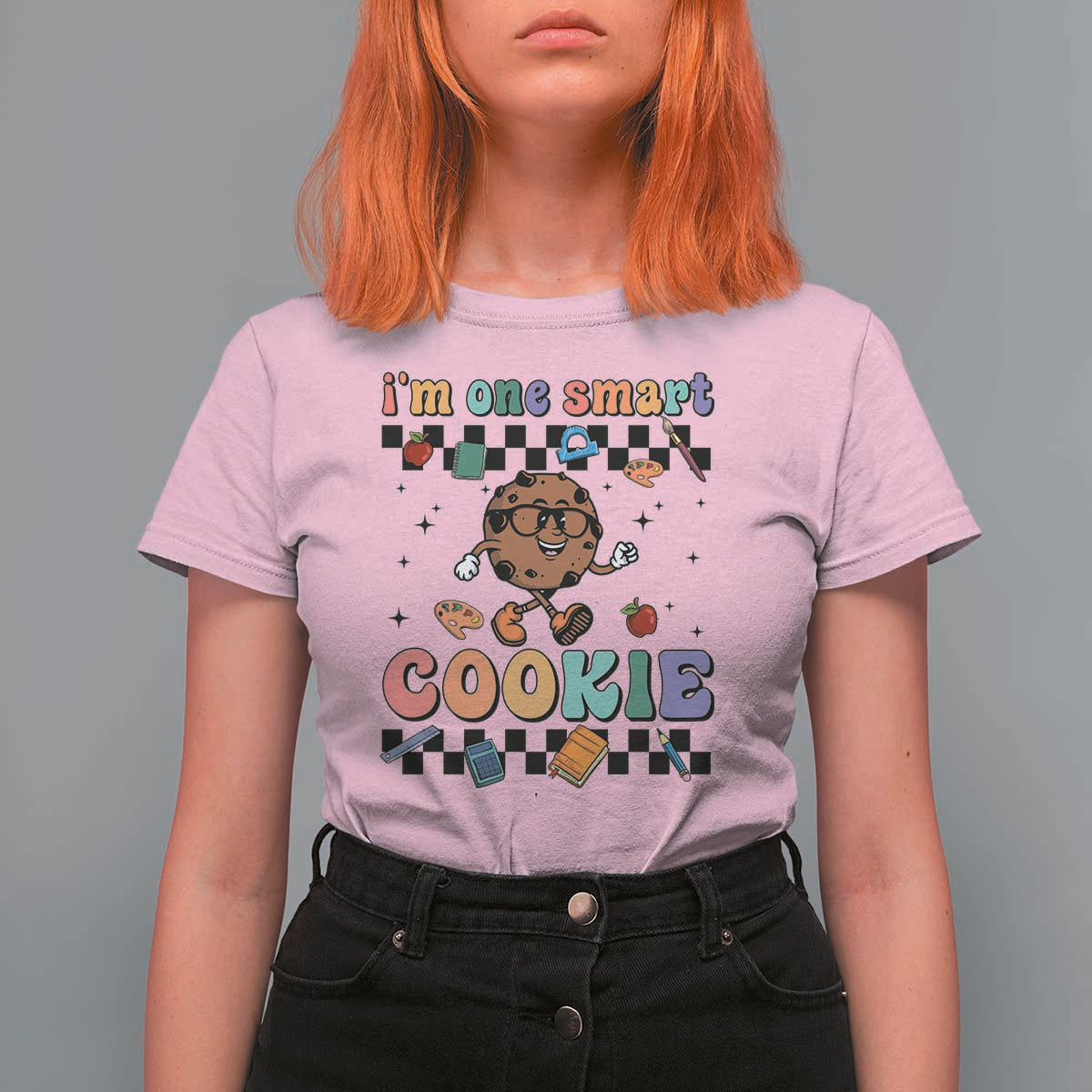 Funny Student T Shirt For Women I'm One Smart Cookie Apple Book Ruler Pencil - Wonder Print Shop