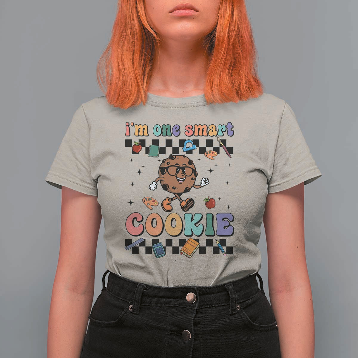 Funny Student T Shirt For Women I'm One Smart Cookie Apple Book Ruler Pencil - Wonder Print Shop