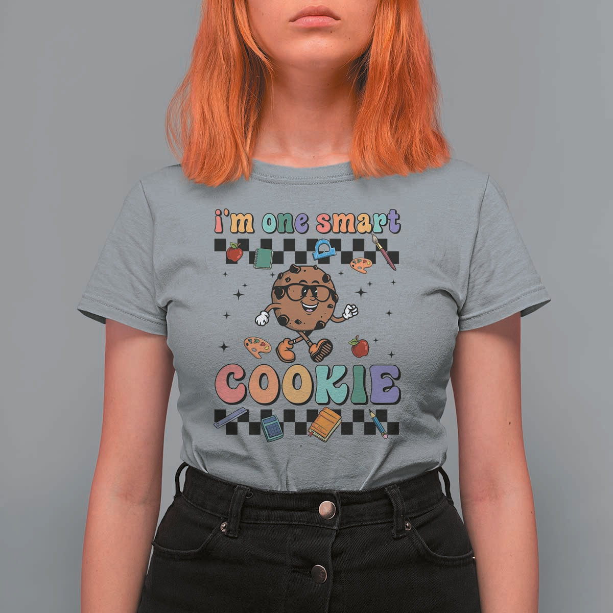 Funny Student T Shirt For Women I'm One Smart Cookie Apple Book Ruler Pencil - Wonder Print Shop