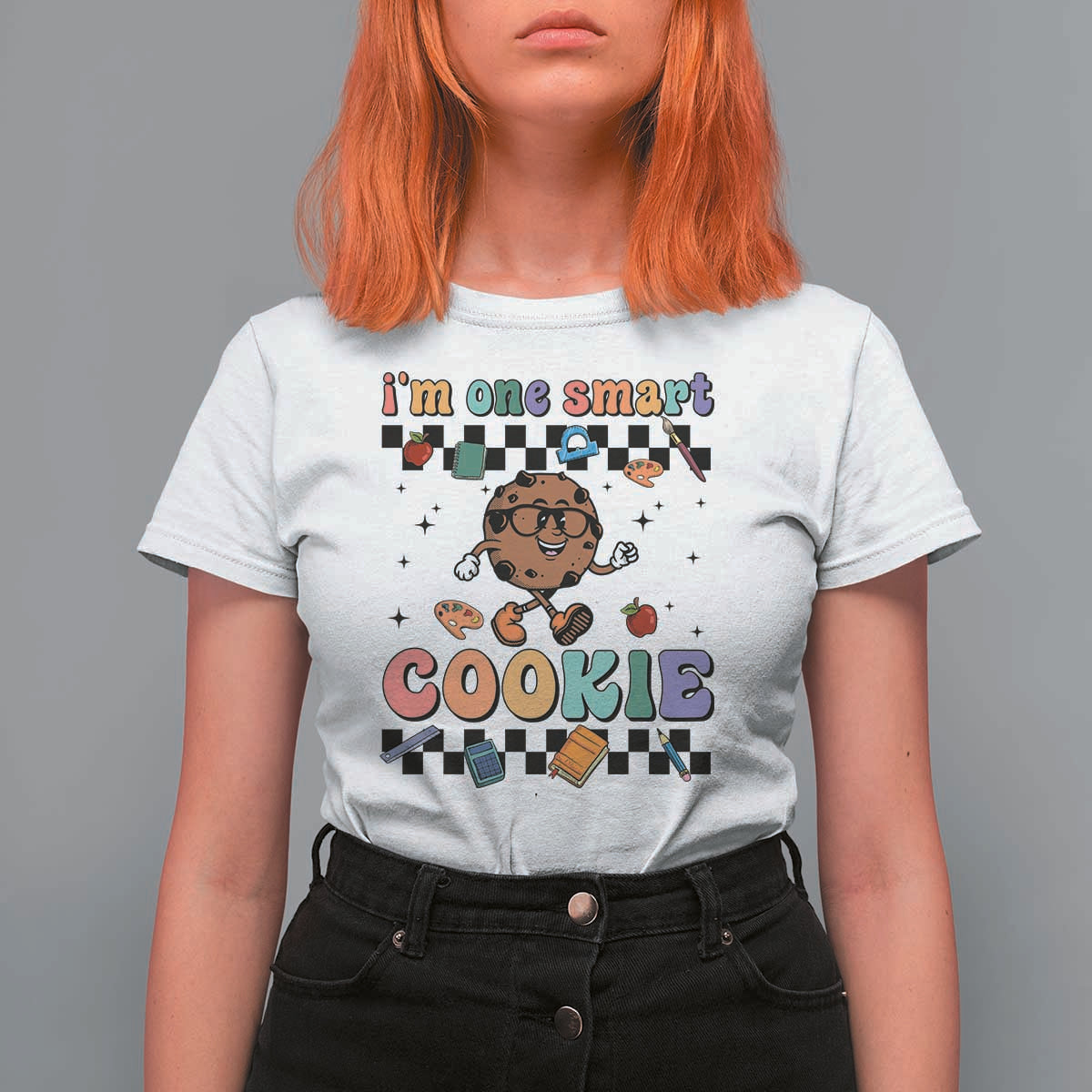 Funny Student T Shirt For Women I'm One Smart Cookie Apple Book Ruler Pencil - Wonder Print Shop