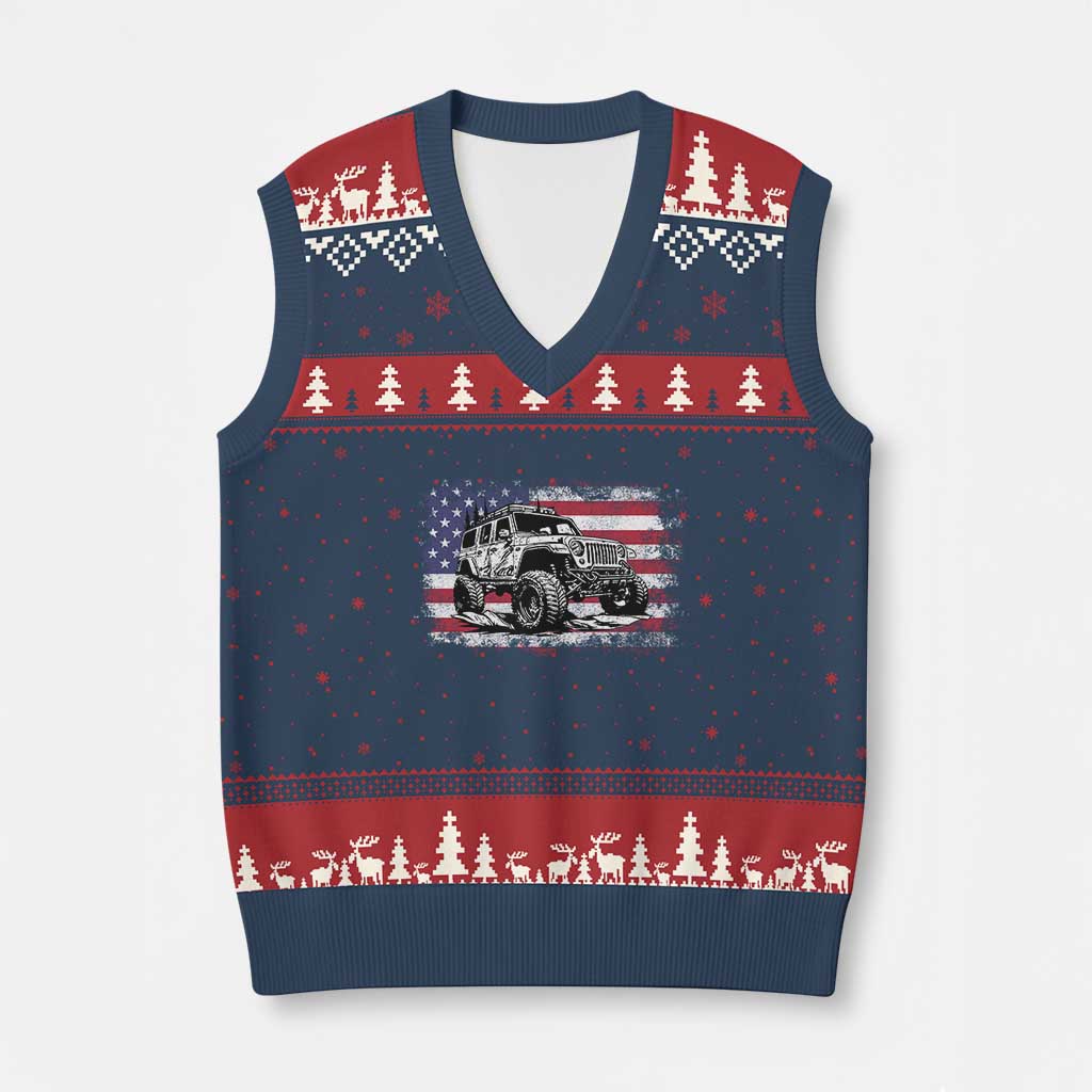 American Flag UTV Side By Side SXS Off Road Car V-Neck Knit Sweater Vest - Wonder Print Shop