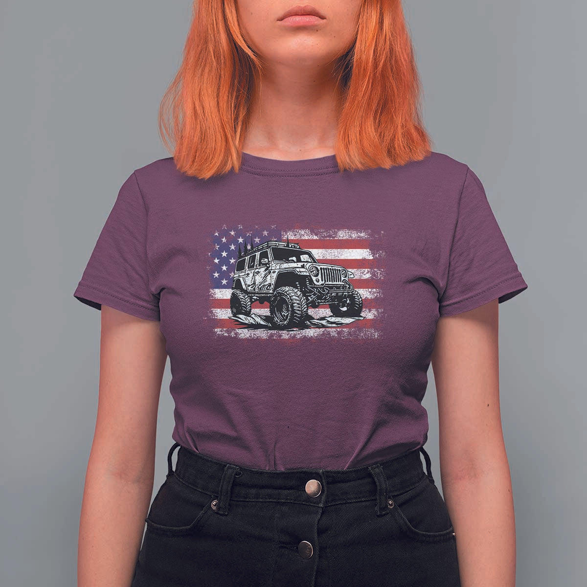 American Flag UTV Side By Side SXS Off Road Car T Shirt For Women - Wonder Print Shop