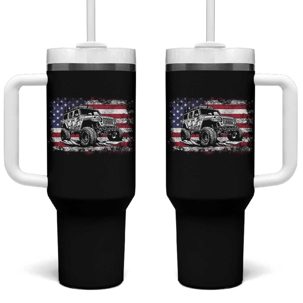 American Flag UTV Side By Side SXS Off Road Car Tumbler With Handle - Wonder Print Shop