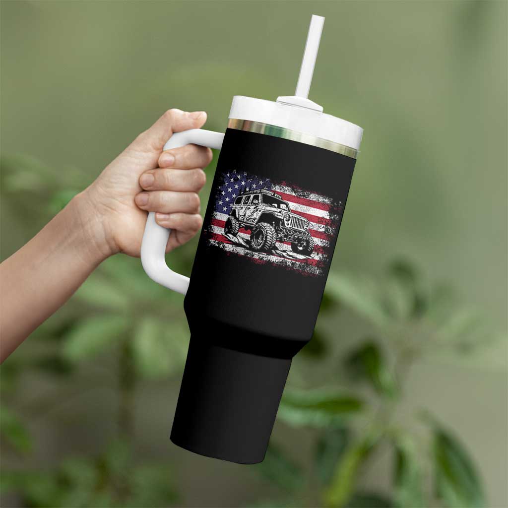 American Flag UTV Side By Side SXS Off Road Car Tumbler With Handle - Wonder Print Shop