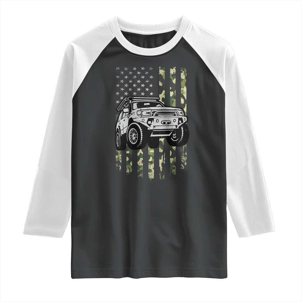 Camouflage American Flag UTV Side By Side SXS Off Road Car Raglan Shirt - Wonder Print Shop