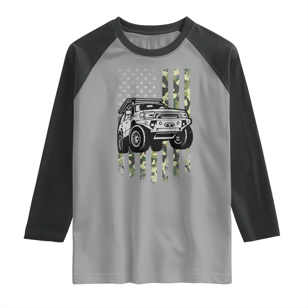 Camouflage American Flag UTV Side By Side SXS Off Road Car Raglan Shirt - Wonder Print Shop