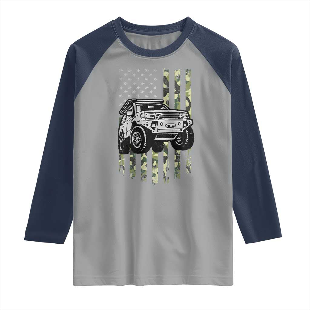 Camouflage American Flag UTV Side By Side SXS Off Road Car Raglan Shirt - Wonder Print Shop