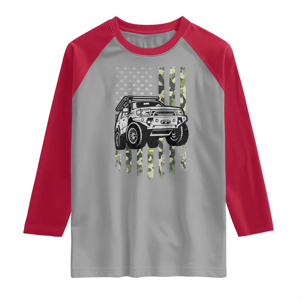 Camouflage American Flag UTV Side By Side SXS Off Road Car Raglan Shirt - Wonder Print Shop