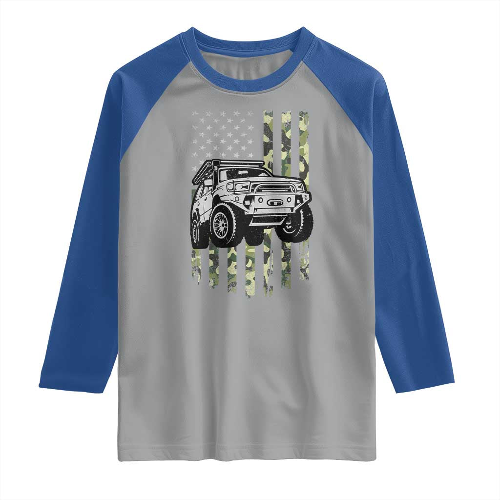 Camouflage American Flag UTV Side By Side SXS Off Road Car Raglan Shirt - Wonder Print Shop
