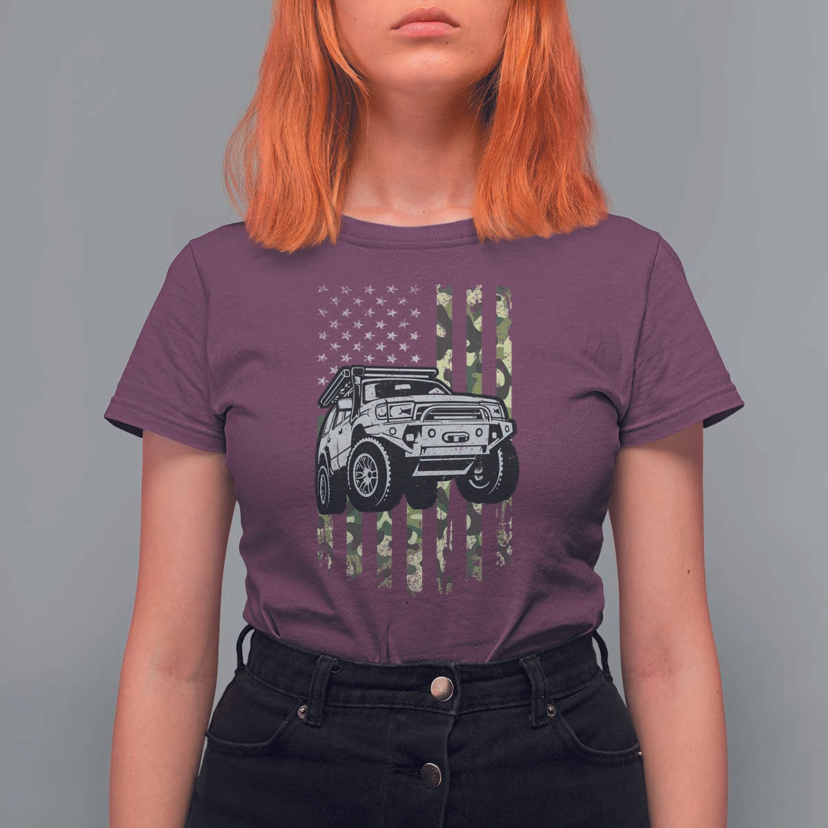Camouflage American Flag UTV Side By Side SXS Off Road Car T Shirt For Women - Wonder Print Shop