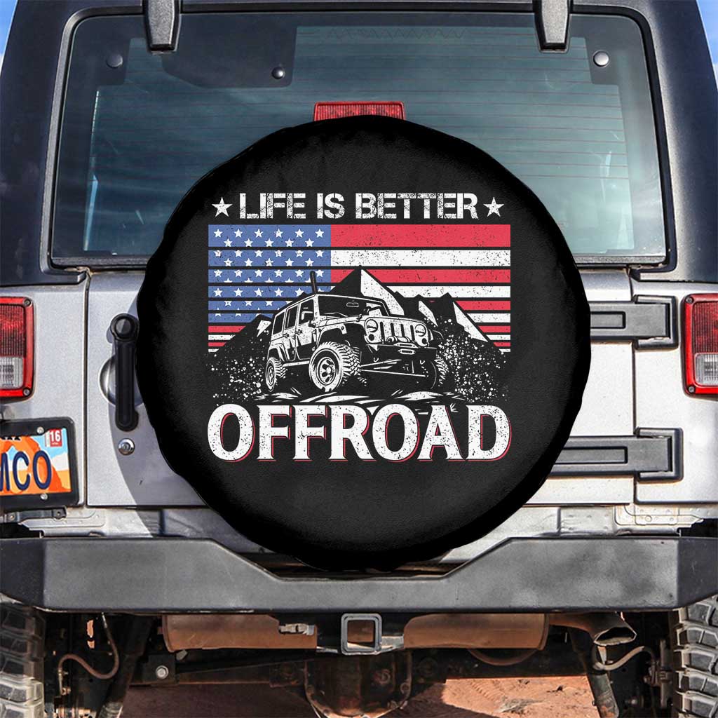 Life Is Better Off Road Car Spare Tire Cover American Flag Mountain Adventure - Wonder Print Shop