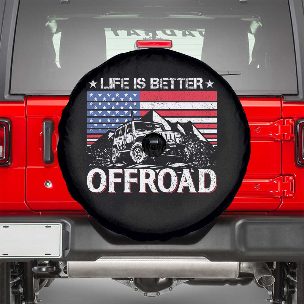 Life Is Better Off Road Car Spare Tire Cover American Flag Mountain Adventure - Wonder Print Shop