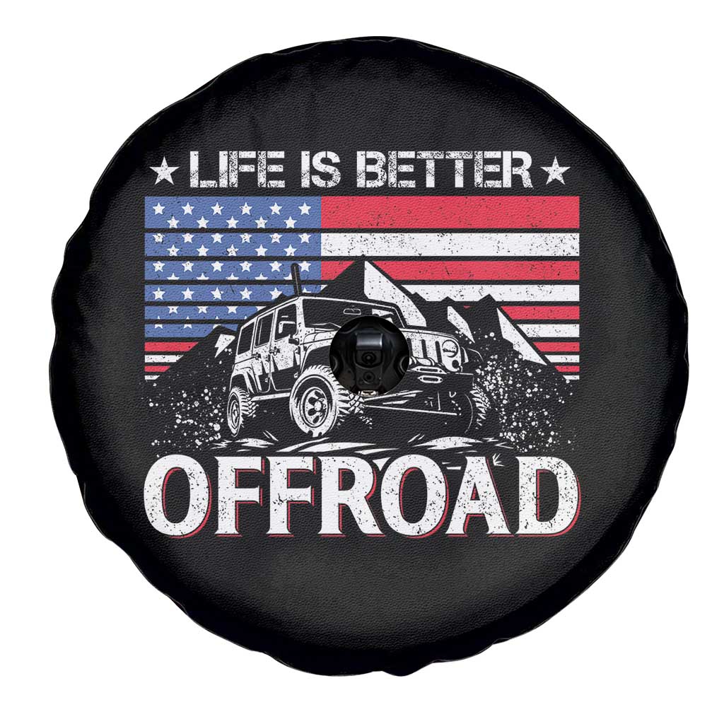 Life Is Better Off Road Car Spare Tire Cover American Flag Mountain Adventure - Wonder Print Shop