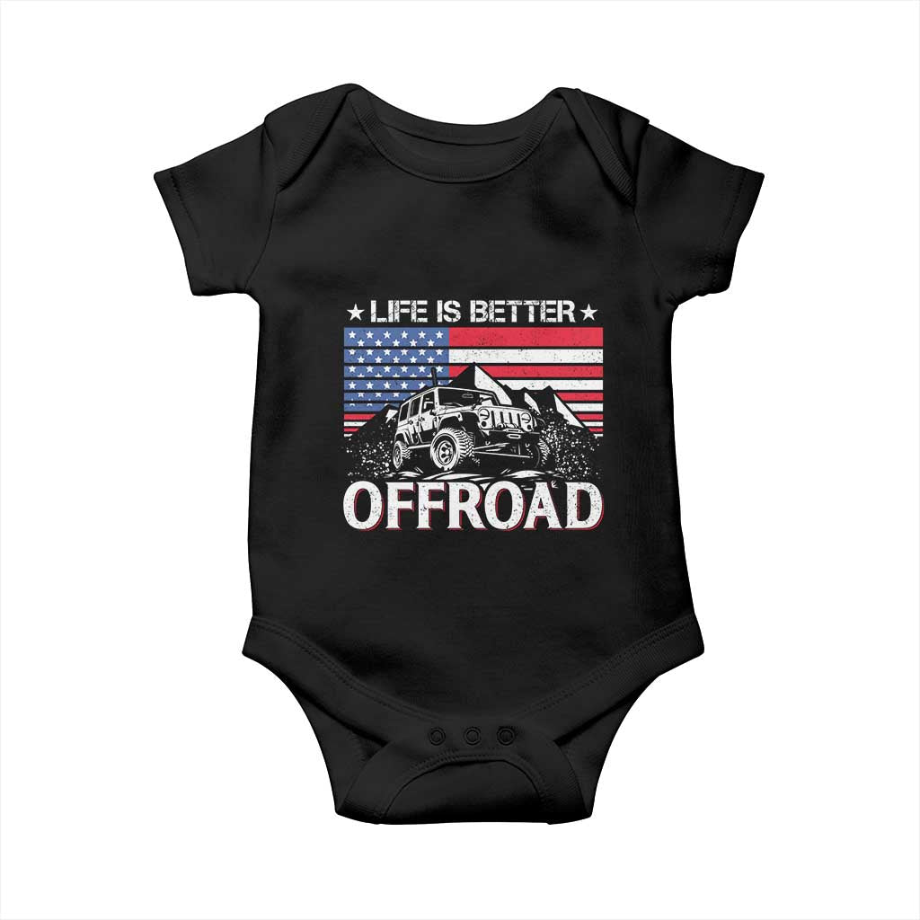 Life Is Better Off Road Car Baby Onesie American Flag Mountain Adventure - Wonder Print Shop