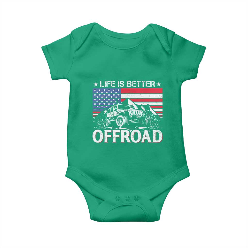Life Is Better Off Road Car Baby Onesie American Flag Mountain Adventure - Wonder Print Shop