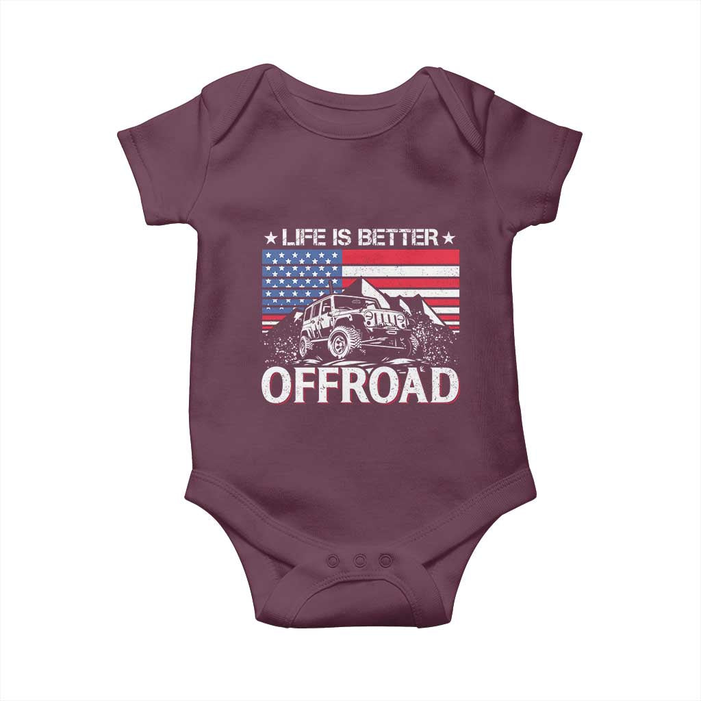 Life Is Better Off Road Car Baby Onesie American Flag Mountain Adventure - Wonder Print Shop