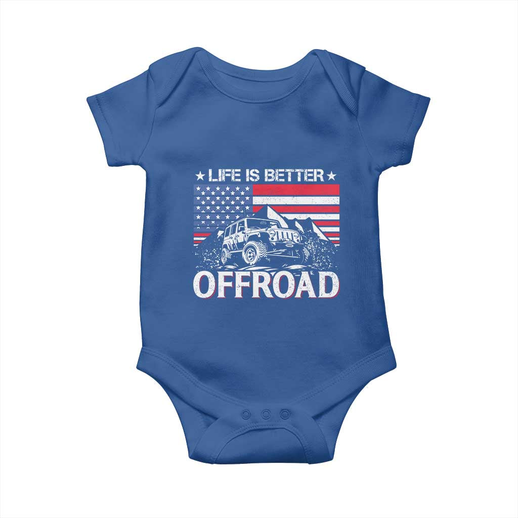 Life Is Better Off Road Car Baby Onesie American Flag Mountain Adventure - Wonder Print Shop