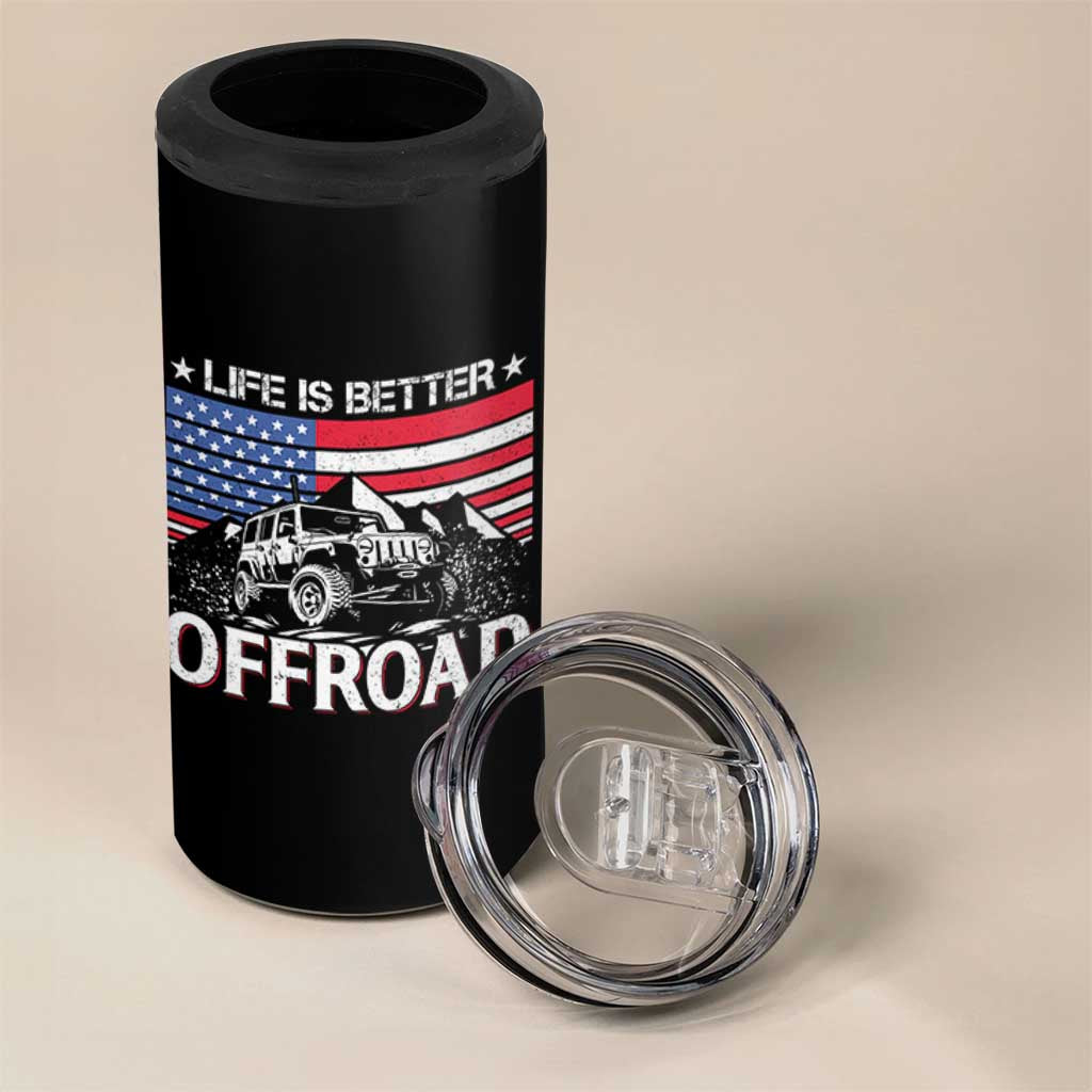Life Is Better Off Road Car 4 in 1 Can Cooler Tumbler American Flag Mountain Adventure - Wonder Print Shop