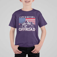 Life Is Better Off Road Car T Shirt For Kid American Flag Mountain Adventure - Wonder Print Shop