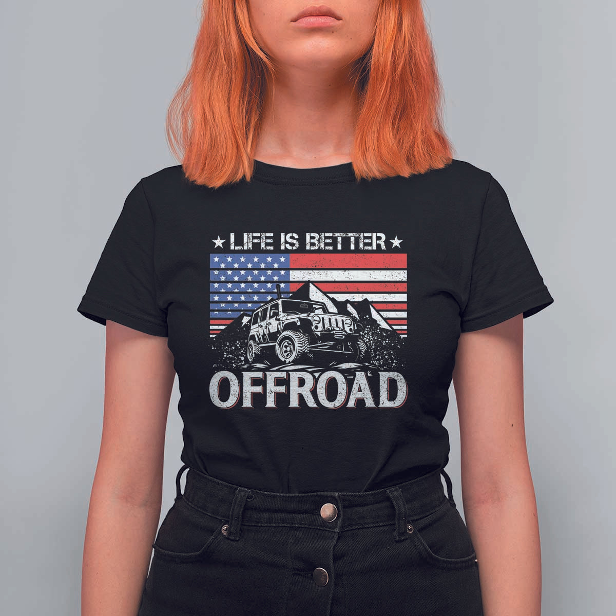 Life Is Better Off Road Car T Shirt For Women American Flag Mountain Adventure - Wonder Print Shop