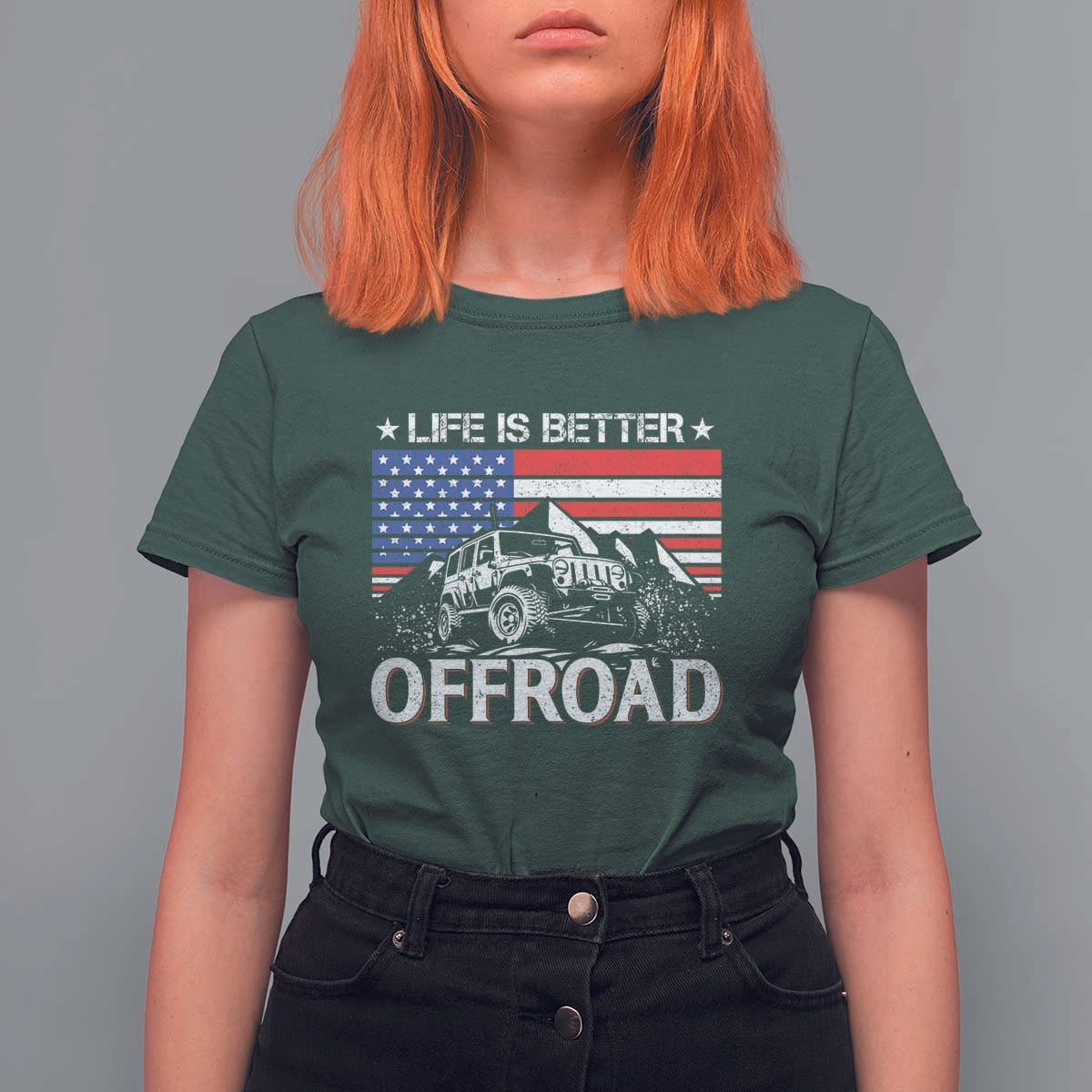 Life Is Better Off Road Car T Shirt For Women American Flag Mountain Adventure - Wonder Print Shop