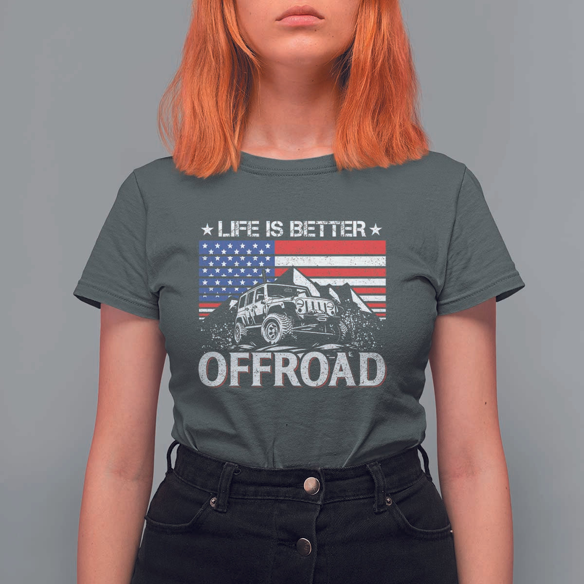 Life Is Better Off Road Car T Shirt For Women American Flag Mountain Adventure - Wonder Print Shop