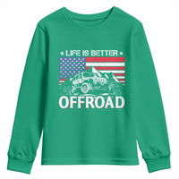 Life Is Better Off Road Car Youth Sweatshirt American Flag Mountain Adventure - Wonder Print Shop
