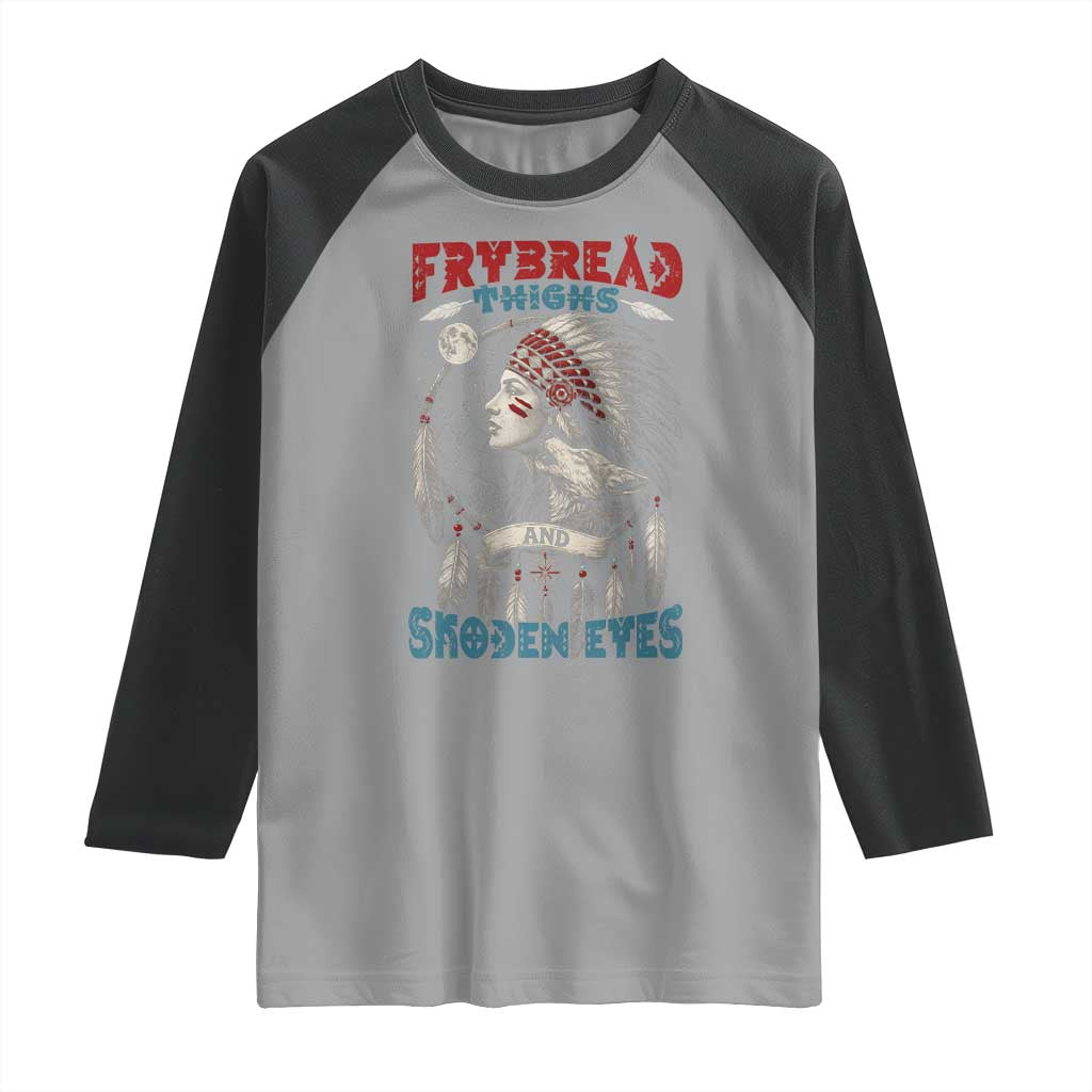 Native American Women Raglan Shirt Frybread Thighs Skoden Eyes Dreamcatcher - Wonder Print Shop