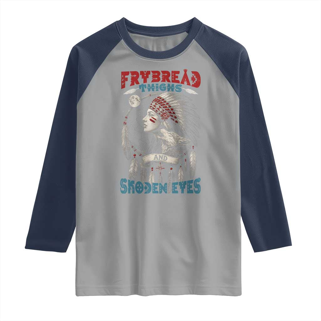 Native American Women Raglan Shirt Frybread Thighs Skoden Eyes Dreamcatcher - Wonder Print Shop