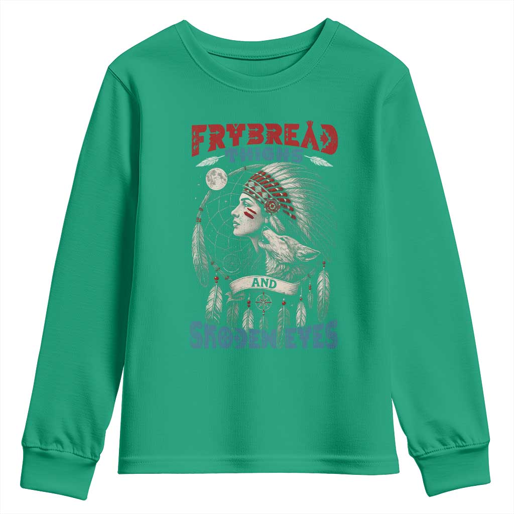 Native American Women Youth Sweatshirt Frybread Thighs Skoden Eyes Dreamcatcher - Wonder Print Shop