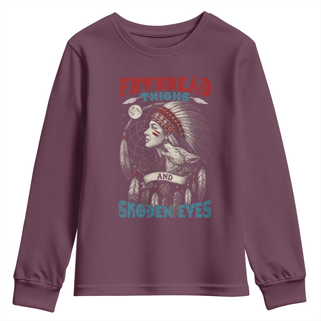 Native American Women Youth Sweatshirt Frybread Thighs Skoden Eyes Dreamcatcher - Wonder Print Shop
