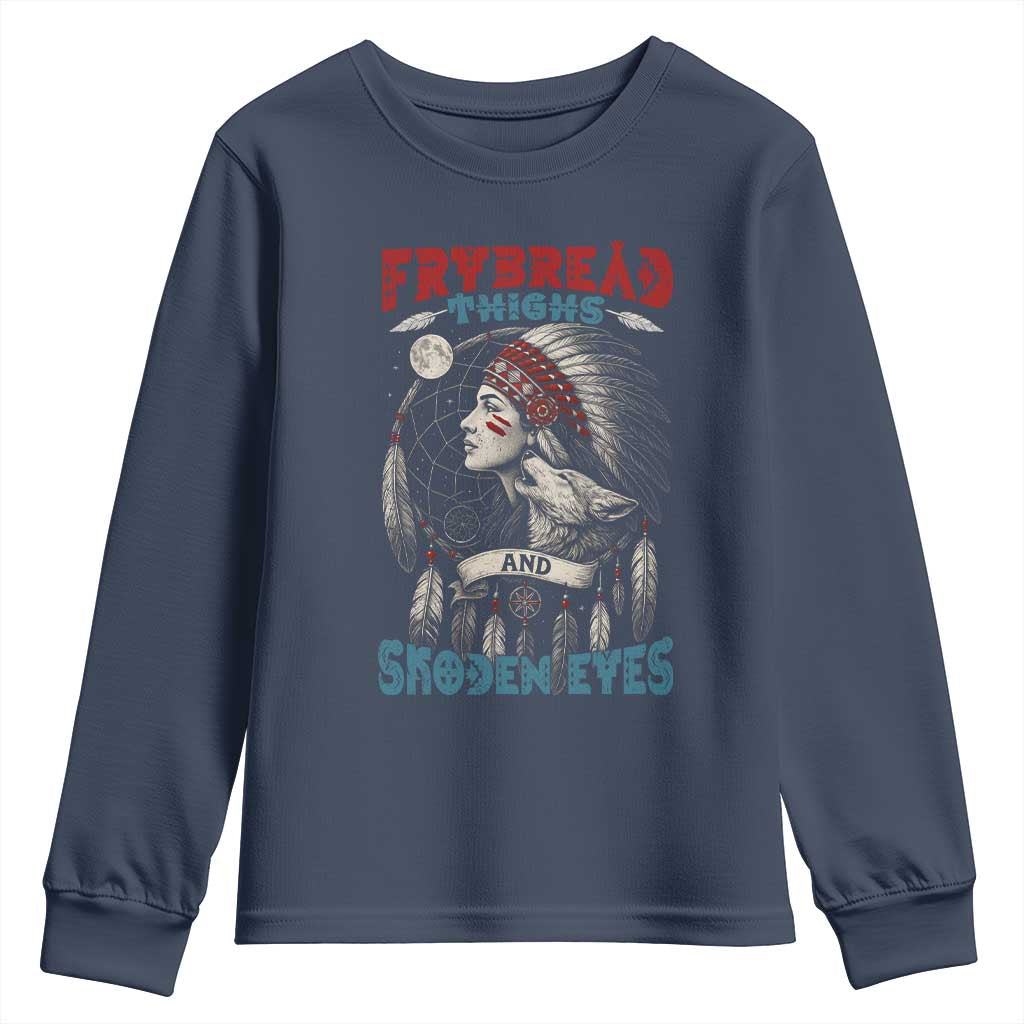 Native American Women Youth Sweatshirt Frybread Thighs Skoden Eyes Dreamcatcher - Wonder Print Shop