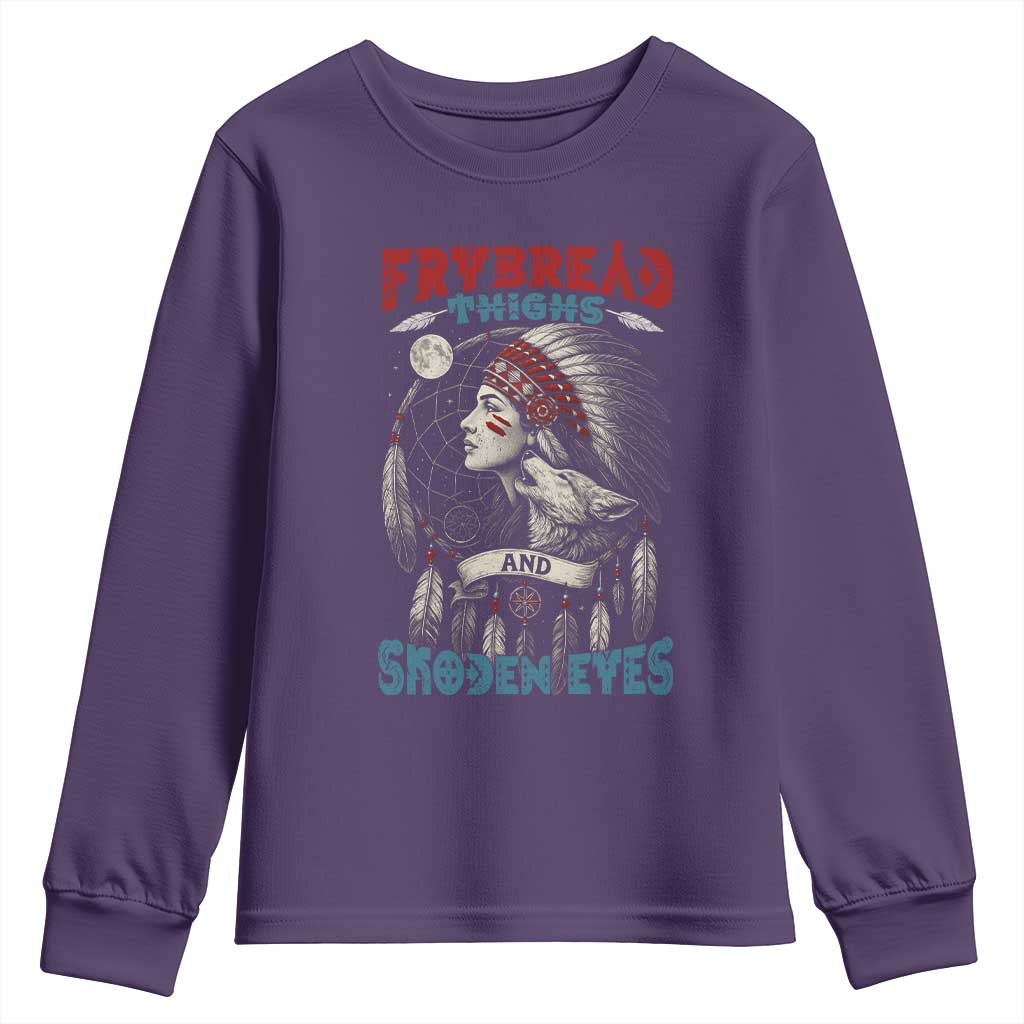 Native American Women Youth Sweatshirt Frybread Thighs Skoden Eyes Dreamcatcher - Wonder Print Shop