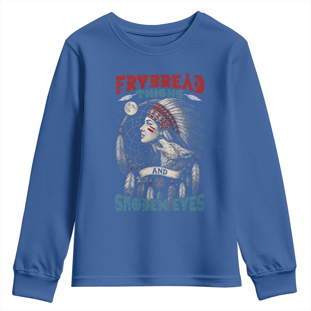 Native American Women Youth Sweatshirt Frybread Thighs Skoden Eyes Dreamcatcher - Wonder Print Shop