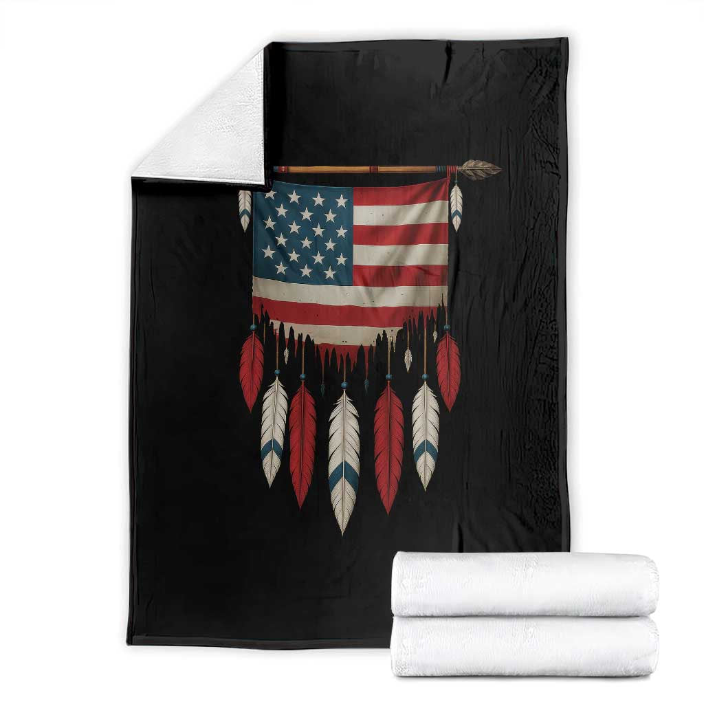 Native American Vintage Feathers USA Flag Throw Blanket - Wonder Print Shop