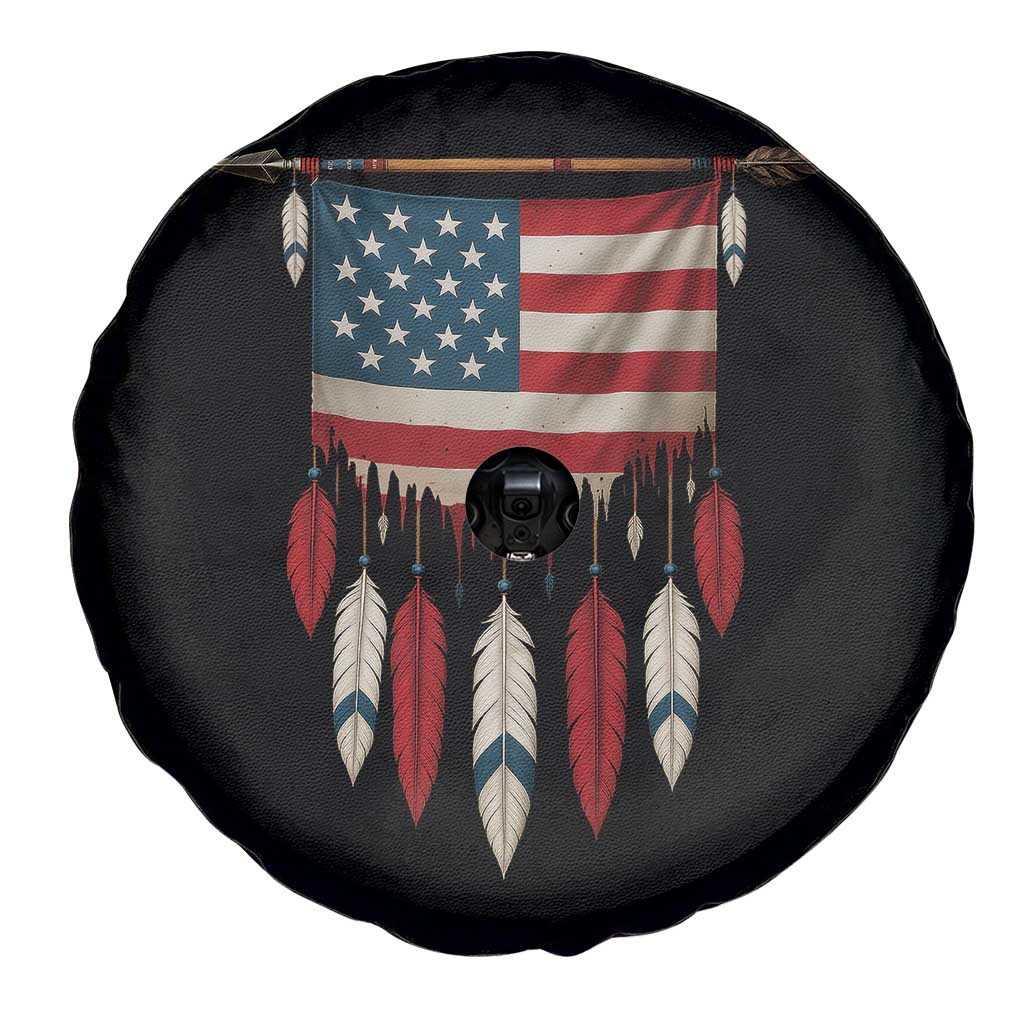 Native American Vintage Feathers USA Flag Spare Tire Cover - Wonder Print Shop