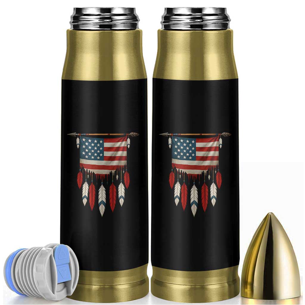 Native American Vintage Feathers USA Flag Bullet Tumbler - Wonder Print Shop