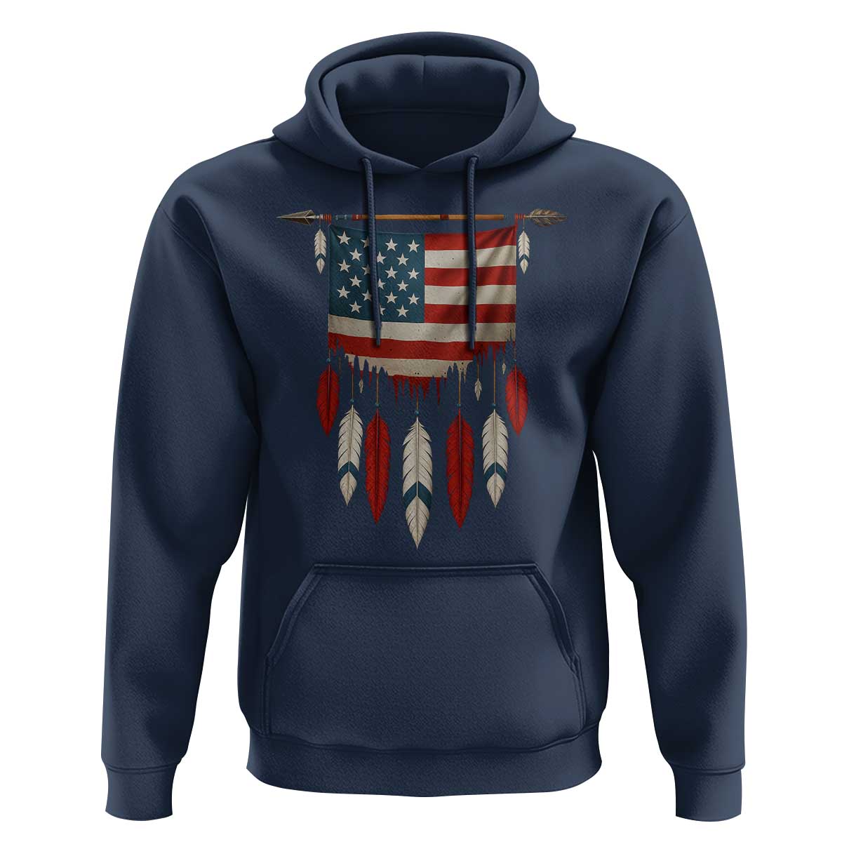Native American Vintage Feathers USA Flag Hoodie - Wonder Print Shop