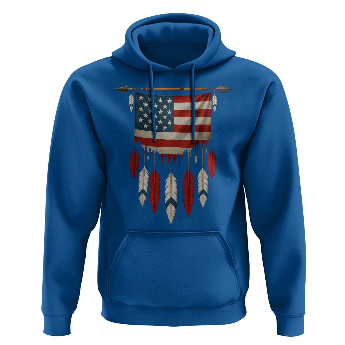 Native American Vintage Feathers USA Flag Hoodie - Wonder Print Shop