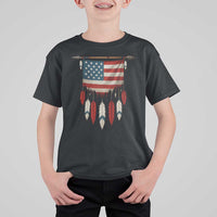 Native American Vintage Feathers USA Flag T Shirt For Kid - Wonder Print Shop