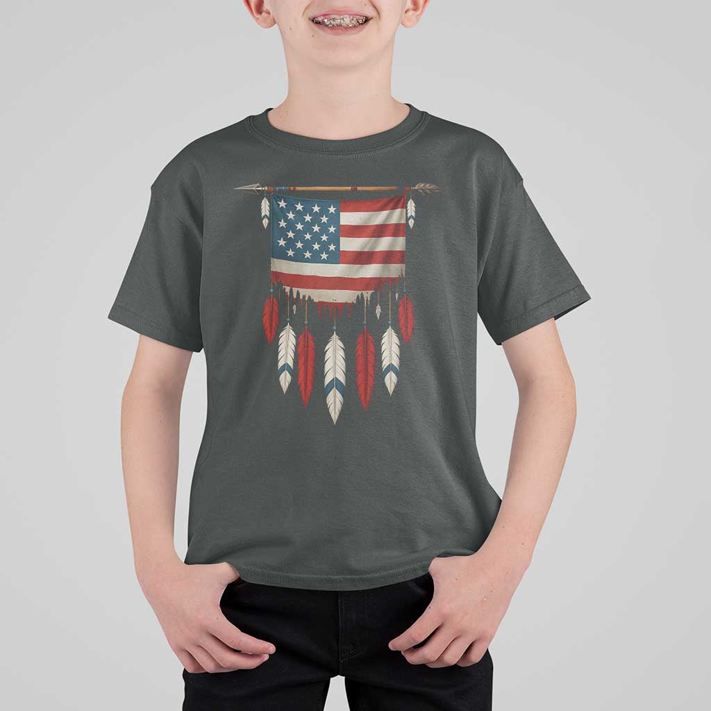 Native American Vintage Feathers USA Flag T Shirt For Kid - Wonder Print Shop