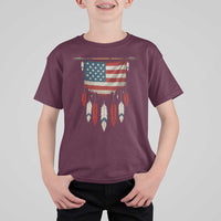 Native American Vintage Feathers USA Flag T Shirt For Kid - Wonder Print Shop