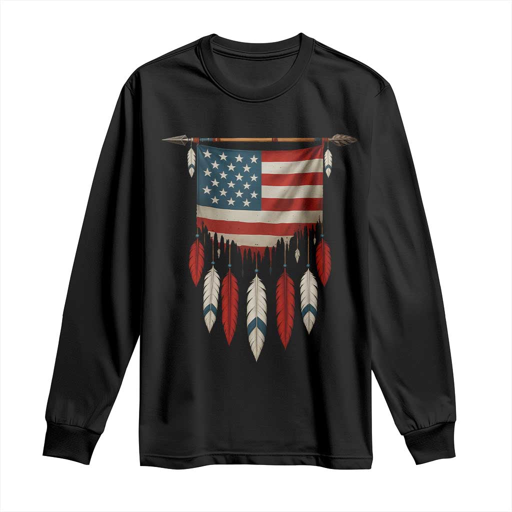 Native American Vintage Feathers USA Flag Long Sleeve Shirt - Wonder Print Shop