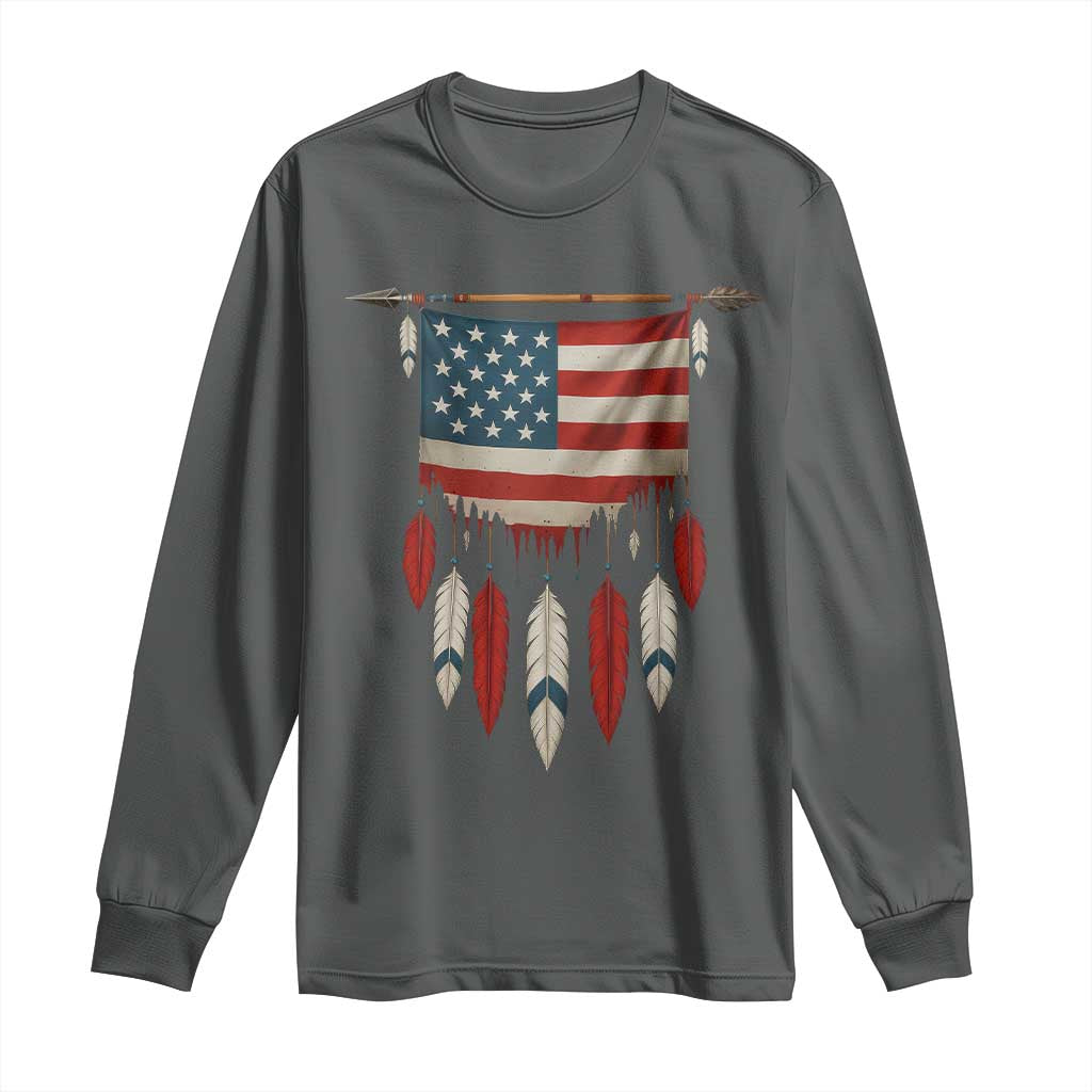 Native American Vintage Feathers USA Flag Long Sleeve Shirt - Wonder Print Shop