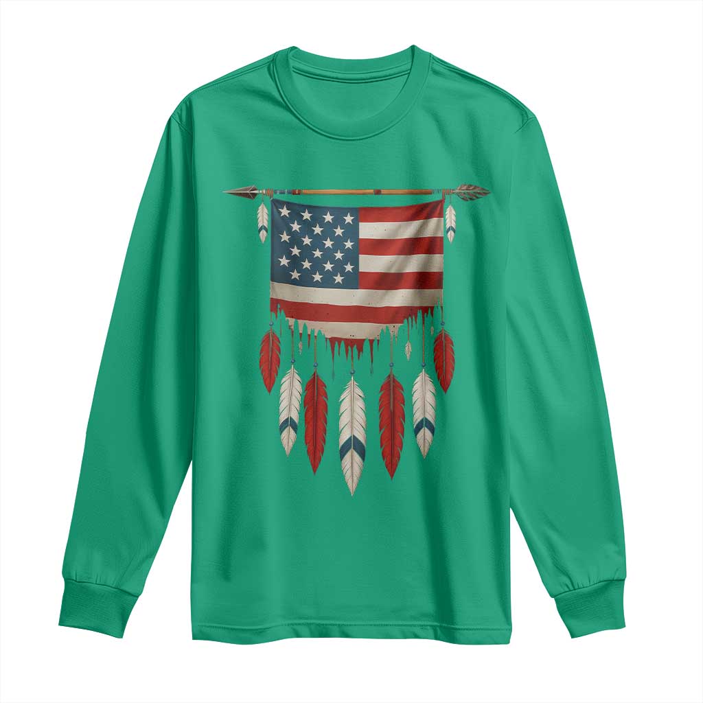 Native American Vintage Feathers USA Flag Long Sleeve Shirt - Wonder Print Shop