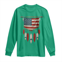 Native American Vintage Feathers USA Flag Long Sleeve Shirt - Wonder Print Shop